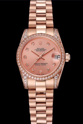 Swiss Rolex DateJust Rose Gold Dial Diamond Case Rose Gold Bracelet 1453977 Replica Rolex Datejust