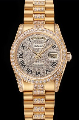Swiss Rolex Day-Date Diamond Pave Dial Gold Diamond Bracelet 1453956 Rolex Replica Aaa