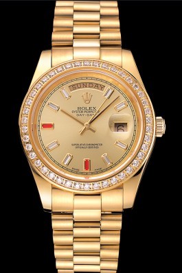 Swiss Rolex Day-Date Diamonds And Rubies Champagne Dial Gold Bracelet 1454100 Rolex Replica Aaa