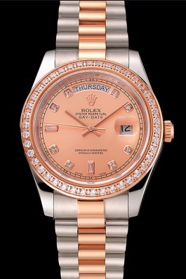 Swiss Rolex Day-Date Diamonds Bezel Rose Gold And Staineless Steel Bracelet 1454107 Rolex Replica Aaa