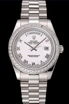 Swiss Rolex Day-Date White Dial Diamond Case Stainless Steel Bracelet 1453967 Rolex Replica Aaa