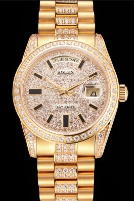 Swiss Rolex Day Date Yellow Gold Diamond Pave  Rolex Replica Aaa
