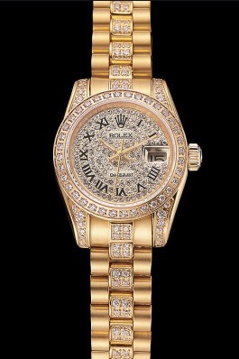 Swiss Rolex DayJust Diamond Pave Dial Gold Diamond Bracelet 1453955 Replica Rolex Datejust