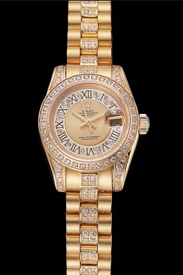 Swiss Rolex DayJust Diamond Pave Gold Dial Gold Diamond Bracelet 1453953 Replica Rolex Datejust