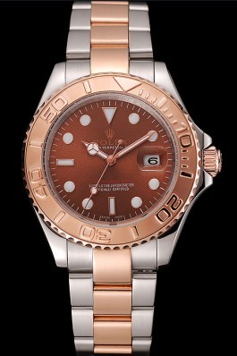 Swiss Rolex Yacht Master Rose Gold Dial Two Tone Stainless Steel Bracelet 1453979 Replica Rolex