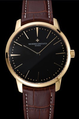 Swiss Vacheron Constantin Patrimony Grand Taille Black Dial Gold Case Brown Leather Bracelet 1454178 Replica Vacheron Constantin