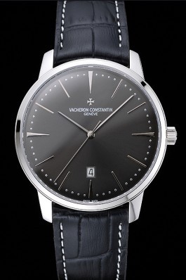 Swiss Vacheron Constantin Patrimony Grey Dial Silver Case Black Leather Bracelet 1454160 Replica Vacheron Constantin