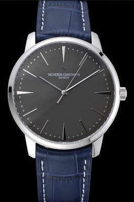 Swiss Vacheron Constantin Patrimony Grey Dial Silver Case Blue Leather Bracelet 1454159 Replica Vacheron Constantin