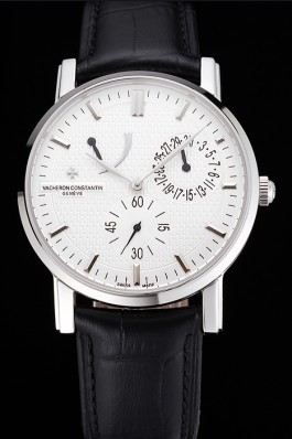 Swiss Vacheron Constantin Patrimony Quantieme Reserve De Marche Cream Dial Stainless Steel Case Black Leather Strap Replica Vacheron Constantin