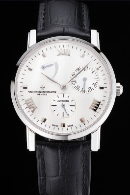 Swiss Vacheron Constantin Patrimony Quantieme Reserve De Marche White Dial Stainless Steel Case Black Leather Strap Replica Vacheron Constantin