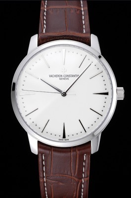 Swiss Vacheron Constantin Patrimony White Dial Silver Case Brown Leather Bracelet 1454158 Replica Vacheron Constantin