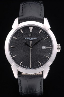 Swiss Vacheron Constantin Traditionnelle Black Dial Stainless Steel Case Black Leather Bracelet Replica Vacheron Constantin