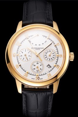 Swiss Vacheron Constantin Traditionnelle Power Reserve White Dial Gold Case Black Leather Strap Replica Vacheron Constantin