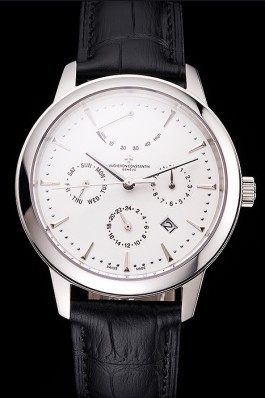 Swiss Vacheron Constantin Traditionnelle Power Reserve White Dial Stainless Steel Case Black Leather Strap Replica Vacheron Constantin