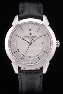 Swiss Vacheron Constantin Traditionnelle White Dial Roman Numerals Black Leather Bracelet  Replica Vacheron Constantin