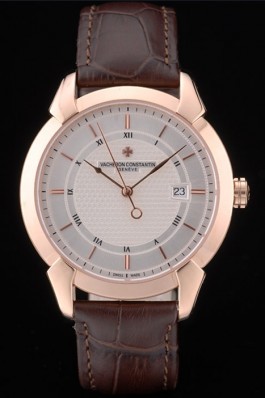 Swiss Vacheron Constantin Traditionnelle White Dial Rose Gold Case Brown Leather Bracelet Replica Vacheron Constantin