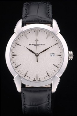 Swiss Vacheron Constantin Traditionnelle White Dial Stainless Steel Case Black Leather Bracelet  Replica Vacheron Constantin