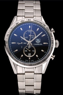 Tag Heuer Carrera Tachymeter Bezel Black Dial Stainless Steel Strap Tag Heuer Replica