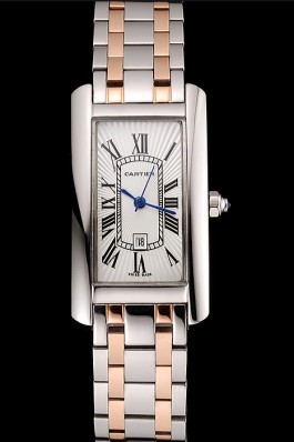 Cartier Tank Americaine 21mm White Dial Stainless Steel Case Two Tone Bracelet Cartier Replica