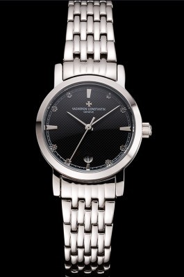 Vacheron Constantin Fine Black Dial Silver Marks Stainless Steel Case And Bracelet Replica Vacheron Constantin