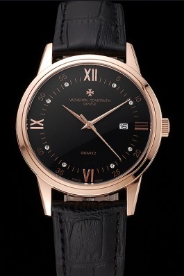 Vacheron Constantin Patrimony Chronometre Royal Black Dial Rose Gold Case Black Leather Strap  Replica Vacheron Constantin