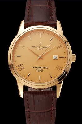 Vacheron Constantin Patrimony Chronometre Royal Gold Dial Gold Case Brown Leather Strap  Replica Vacheron Constantin