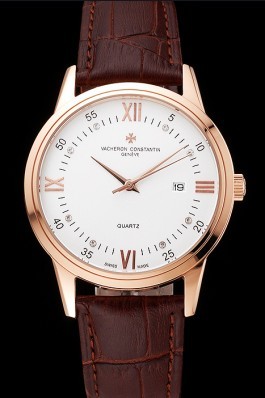 Vacheron Constantin Patrimony Chronometre Royal White Dial Rose Gold Case Brown Leather Strap  Replica Vacheron Constantin