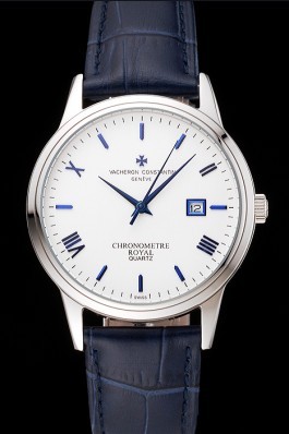 Vacheron Constantin Patrimony Chronometre Royal White Dial Stainless Steel Case Blue Leather Strap Replica Vacheron Constantin