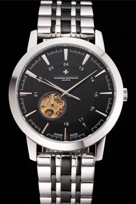 Vacheron Constantin Tourbillon Black Dial Stainless Steel Case Two Tone Steel Black Bracelet Replica Vacheron Constantin