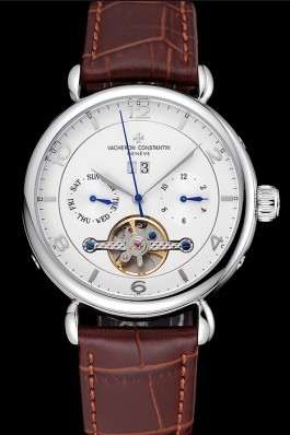 Vacheron Constantin Traditionnelle Calibre White Dial Silver Case Brown Leather Bracelet 1454065 Replica Vacheron Constantin