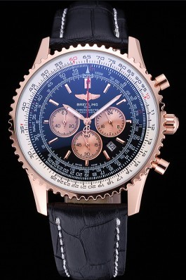 Breitling Navitimer 01 Black Dial Rose Gold Case Black Leather Bracelet 622503 Replica Designer Watches