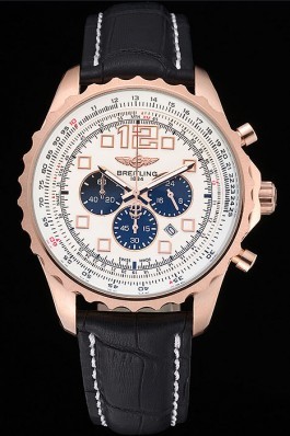 Breitling Navitimer Rosegold Bezek Leather Strap White Dial Replica Designer Watches