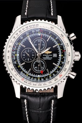 Breitling Navitimer World Black Dial Black Leather Bracelet 622513 Replica Designer Watches