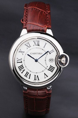 Cartier Ballon Bleu 42mm White Dial Stainless Steel Case Brown Leather Bracelet Cartier Replica
