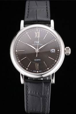 IWC Portofino Dark Gray Dial Stainless Steel Case Black Leather Strap Iwc Replica