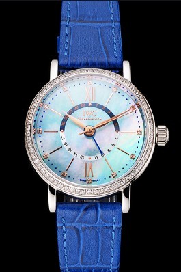 IWC Portofino Day And Night Pearl Dial Stainless Steel Case Blue Leather Strap Iwc Replica