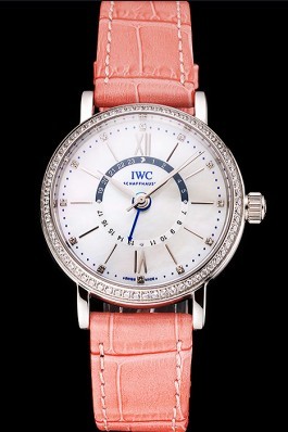 IWC Portofino Day And Night White Dial Stainless Steel Case Pink Leather Strap Iwc Replica