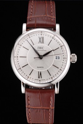IWC Portofino Silver Dial Stainless Steel Case Brown Leather Strap Iwc Replica