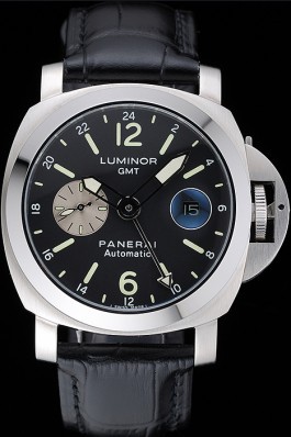 Panerai Luminor Gmt Black Dial Black Leather Bracelet Panerai Luminor Replica