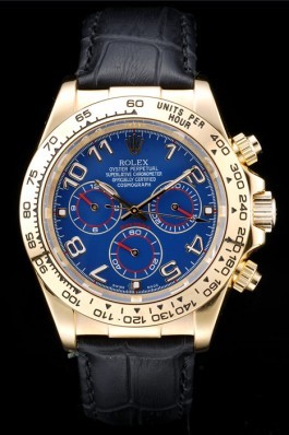 Rolex Daytona Gold Case Blue Dial Black Leather Strap Rolex Daytona Replica
