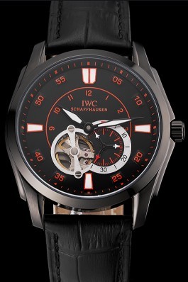 Swiss IWC Pilot's Watch Black Dial With Orange Markings Black Plated Stainless Steel Case Black Leather Strap 1453737 Iwc Replica