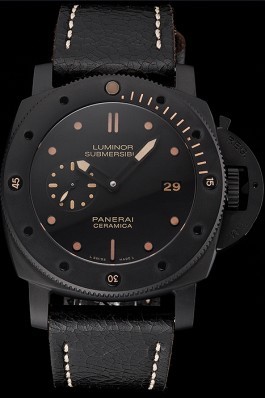 Swiss Panerai Luminor Submersible 3 Days Black Dial Black Case Black Leather Strap Panerai Luminor Replica